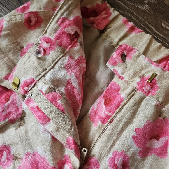 Charter Club Luxury 100% Linen Pink Floral Biege Pants - Picture 3 of 5